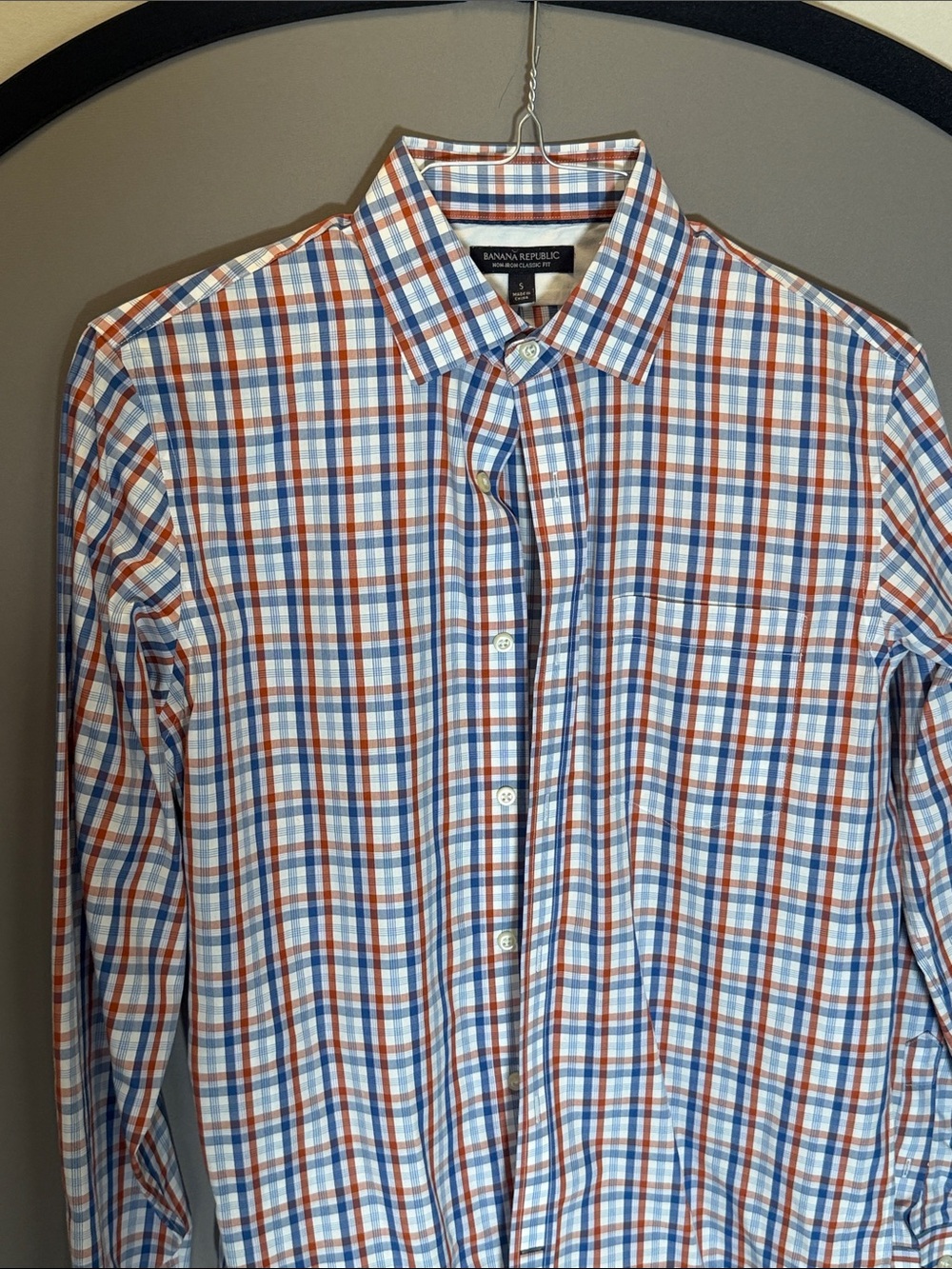 Banana Republic Men's Blue & Orange Check Cotton Button-Down Shirt